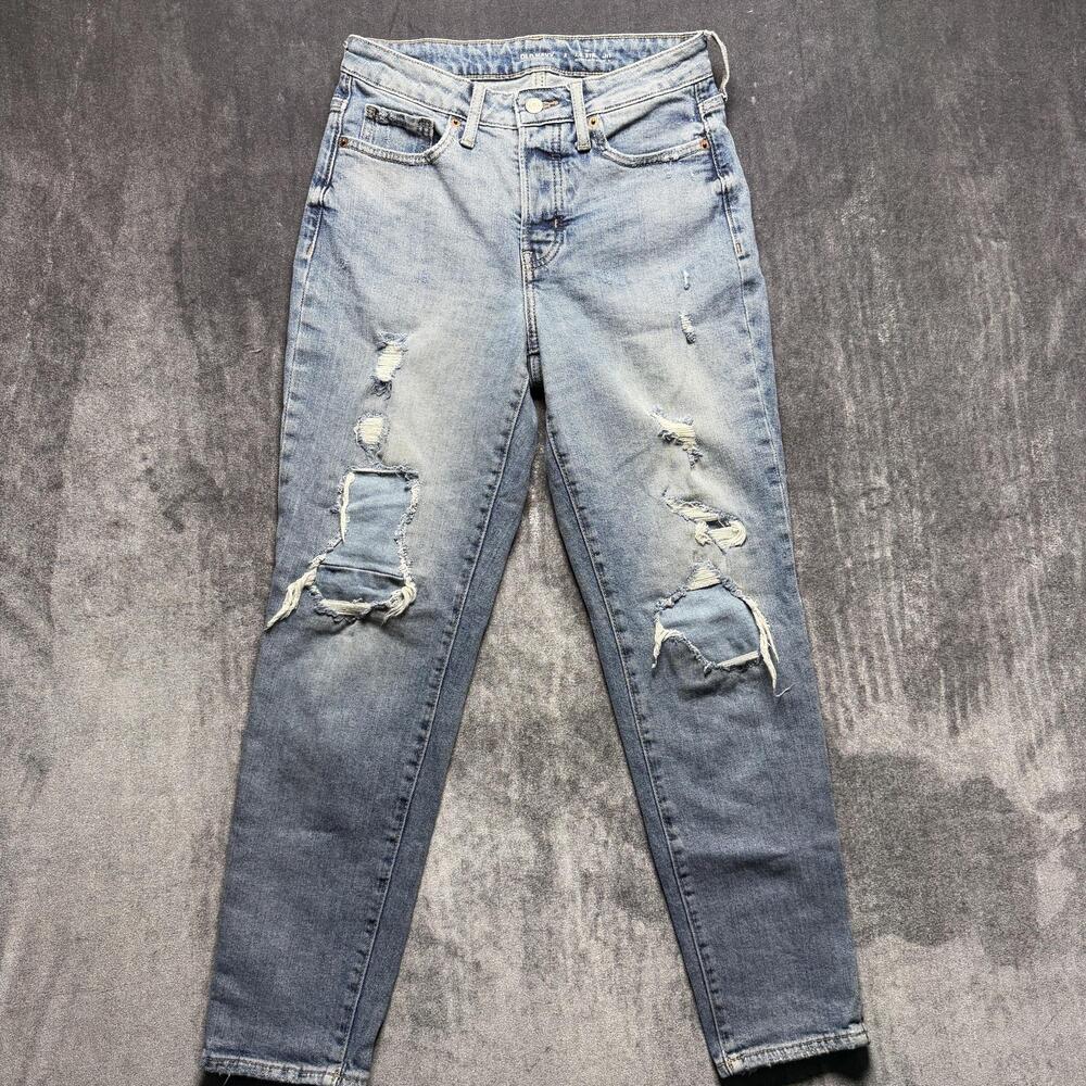 Old Navy Jeans Womens 2 Blue High Rise Distressed Straight Stretch Light Denim